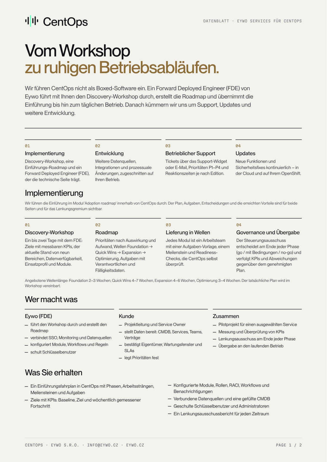 Vorschau auf die erste Seite des Datenblatts für Services