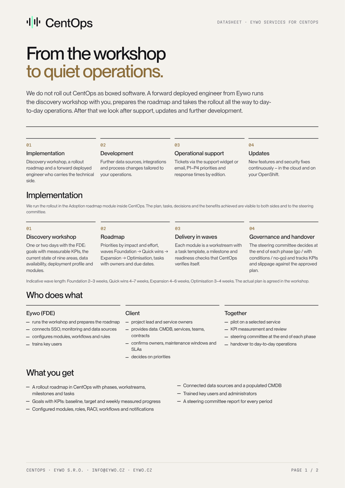 Preview of services datasheet page one