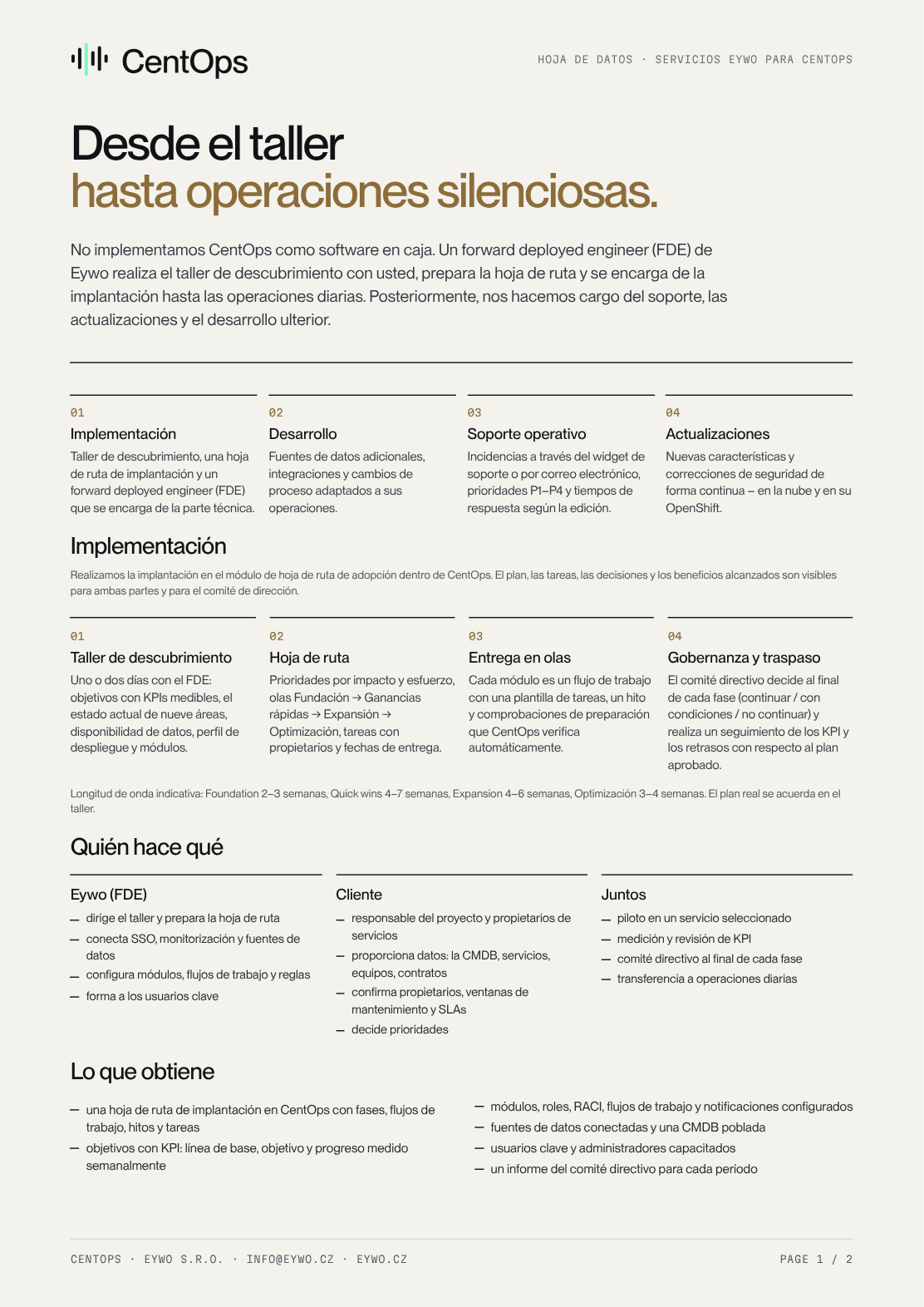 Previsualización de la primera página de la hoja de datos de servicios